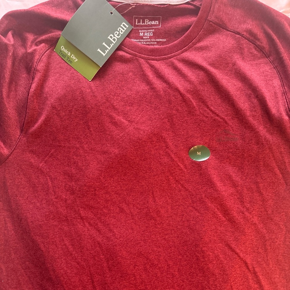 LL Bean Men’s Medium Red T Shirt Trail Tee Quick Dry NWT